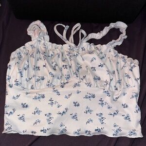 Floral Blue and White Women's Top
